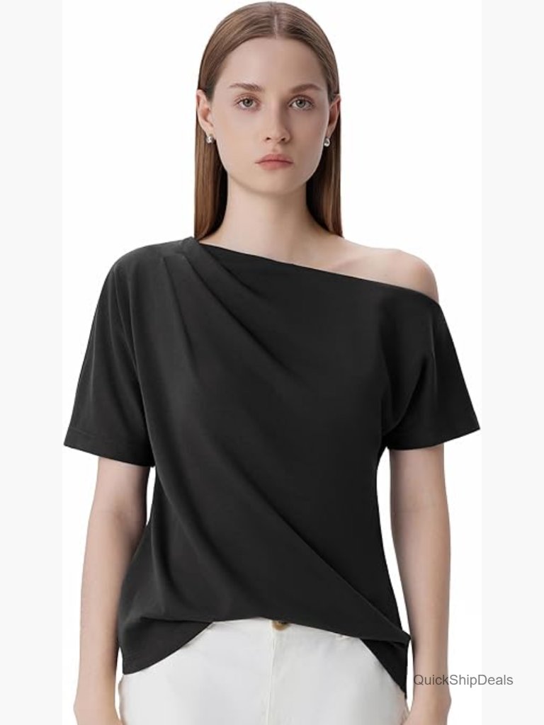 Off Shoulder Top Short Sleeve Asymmetrical Going Out T-Shirt Summer Trendy